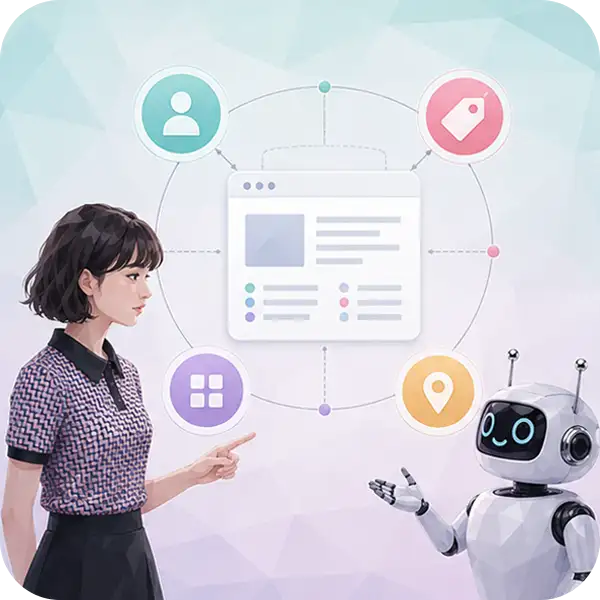 AIが理解できる形で情報を整理するイメージ：ページの意味をAIに伝える設計を示すイラスト