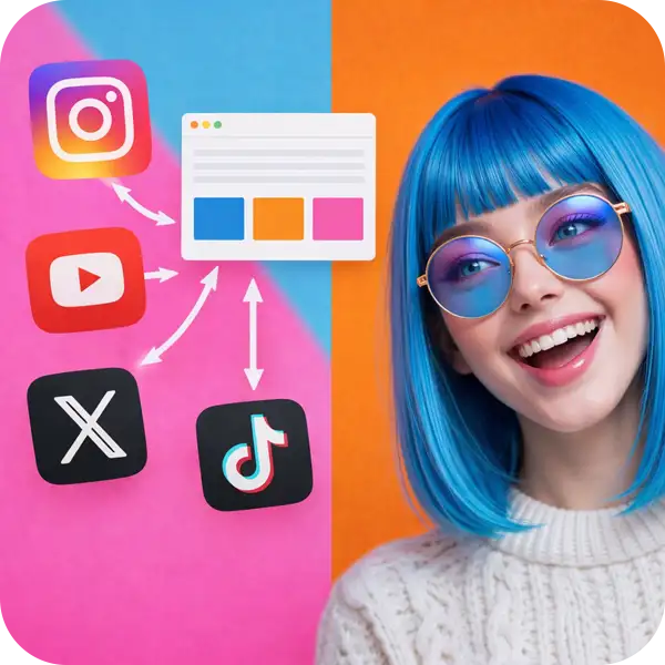 ブログを起点に、要約画像・解説動画・短文投稿へ再構成し、各プラットフォームで露出を増やすイメージ