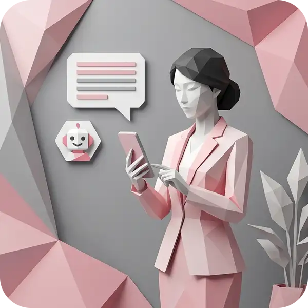 スマートフォンでAI検索に質問し回答を受け取るAEO・GEO対策のイメージイラスト