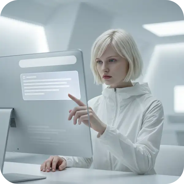 AI Overview（旧SGE）の検索画面を操作するユーザーのイメージ