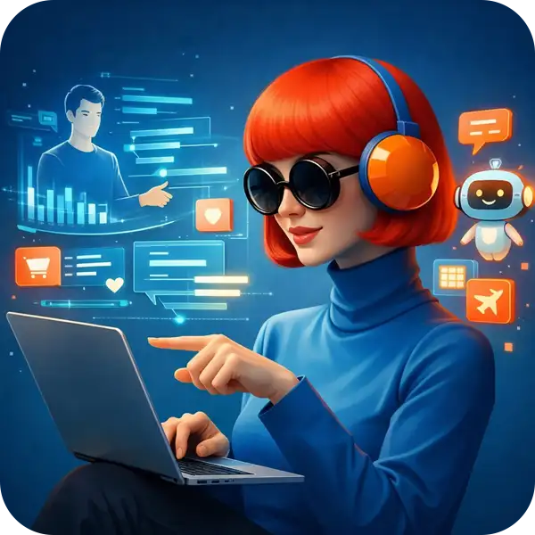 AIチャットボットやパーソナライズ機能を通じ、ユーザーの代わりにタスクを実行するエージェンティックWebのイメージ