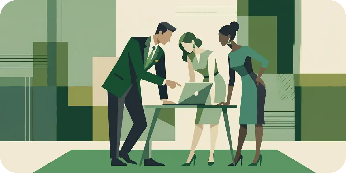 長期休暇のセキュリティ対策について協力して検討する管理者のイメージ