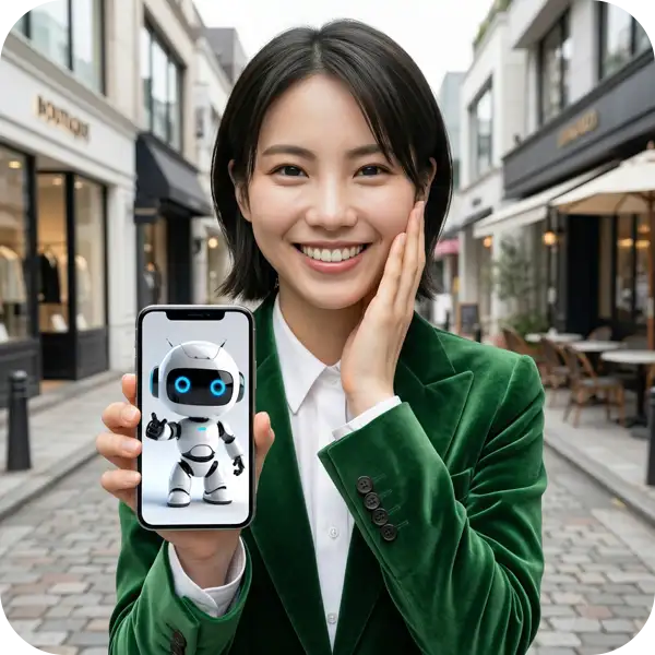 LLMO（大規模言語モデル最適化）により、ChatGPTやClaudeなどのAIが自社を信頼できるパートナーとして認識し、ユーザーへ自発的に提案・案内している様子を象徴するイメージ