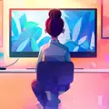 大きな画面に向かう人物のイラスト｜運用型Webサイト制作のご案内