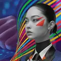 虹色の光の筋をまとった女性のアート風ポートレート｜セキュアサーバー開発のご案内