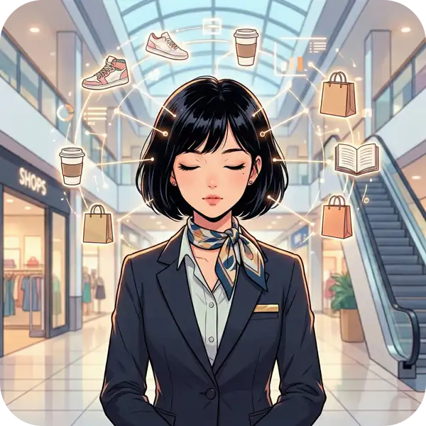 LLMOのイメージ：コンシェルジュが検索するまでもなく、自身の知識や常識として有名店の情報を記憶し、即答している様子