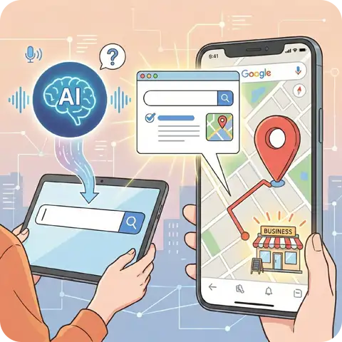 スマホ対応とAEO対策（AI検索最適化）のイメージ