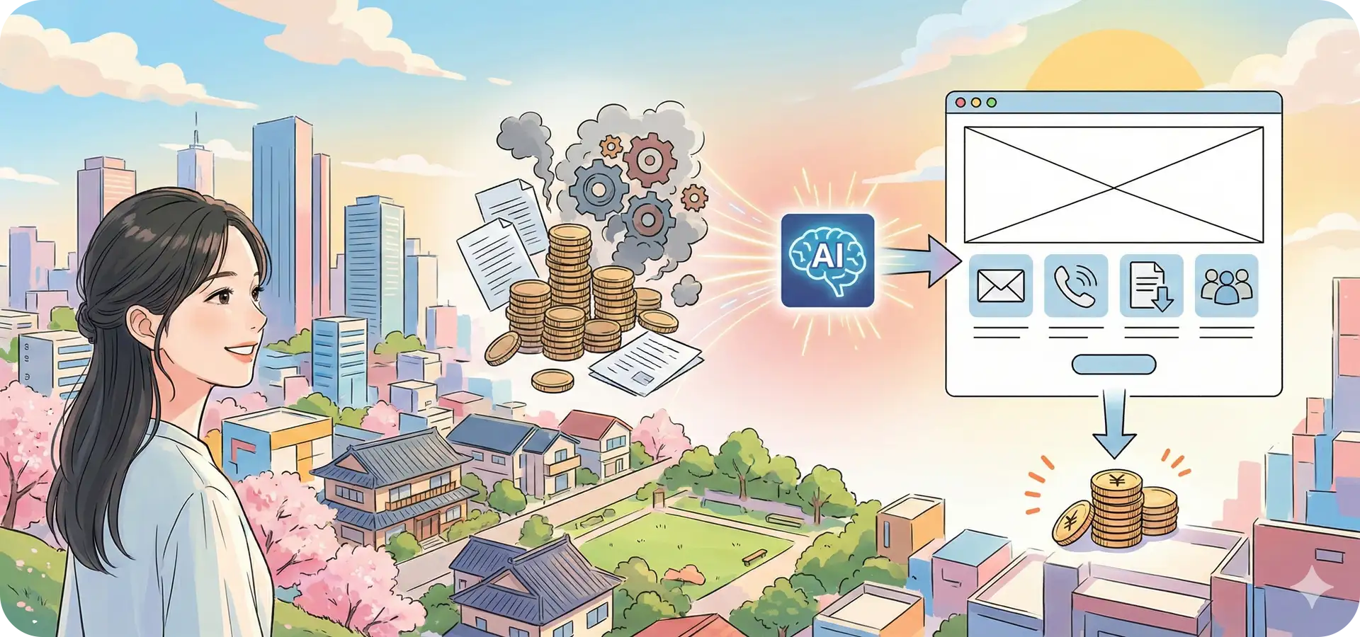 世田谷区の街並みとコストパフォーマンスを意識したデジタル戦略のイメージ