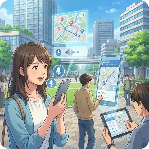 スマホ対応とGoogleマップ・音声検索（AEO）に強い最新設計のイメージイラスト