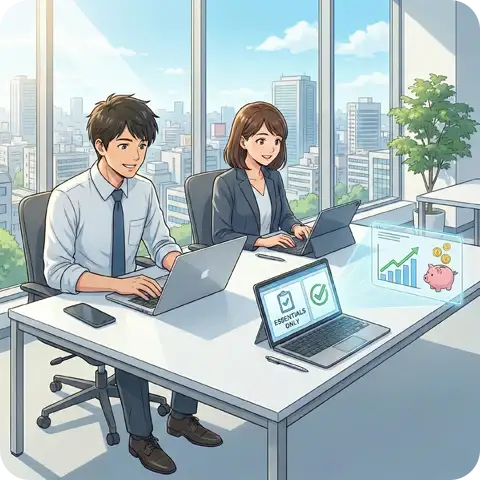 無駄を省き必要な機能だけを厳選したコスパ重視の運用イメージイラスト