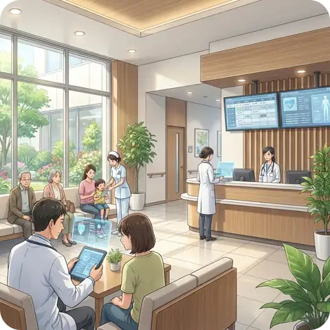 医療・クリニック向けホームページ制作イメージ：信頼感と清潔感を重視したデザイン