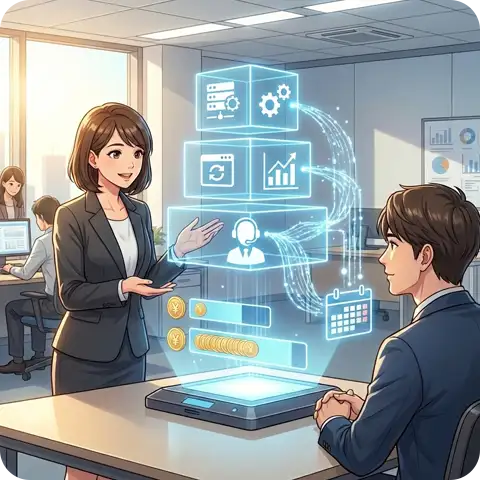 IT担当者が不在でも安心の伴走型サポートと、明確な料金目安のイメージ