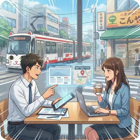 世田谷区内なら対面打ち合わせも可能な地域密着サポートのイメージイラスト