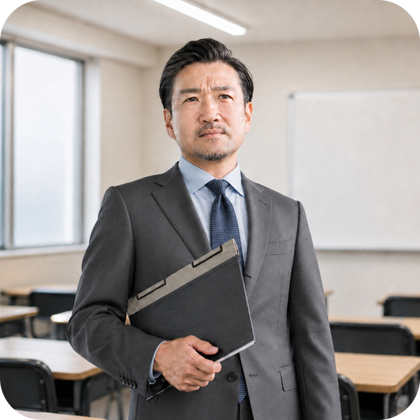 桜新町・経堂の街を見つめ考え込む保護者の様子（合格実績や講師紹介だけの一般的な塾サイトでは選ばれない、という問題提起のイメージ）