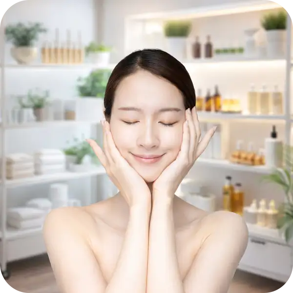 自宅のリラックスした空間でエステサロンの公式ホームページを詳しく読み込み、セラピストの技術や美容哲学へのこだわりに納得して、予約を決意する洗練された女性