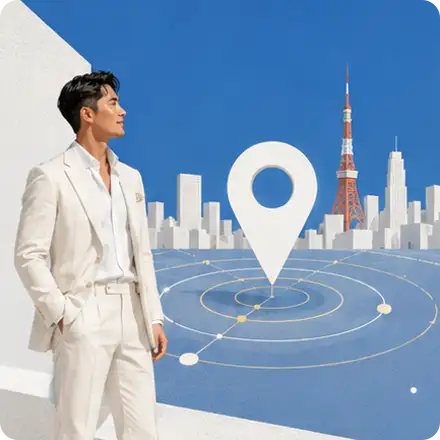 東京の地域情報とAI検索が融合するローカルSEOのイメージ